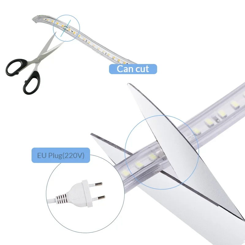 220V Led Strip 60Leds Met Eu Plug Flexibele Led Licht Smd 5050 Waterdichte Buitenlamp Led Tape Licht Keuken Backlight Decor