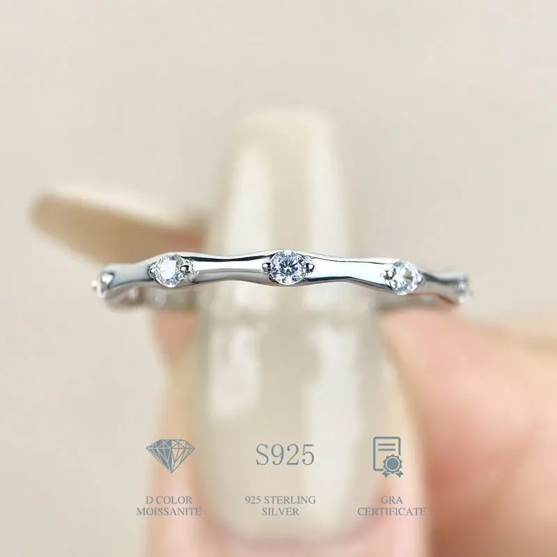 

DWJ 925 Sterling Silver Simple Real Moissanite Diamond Personalized Bamboo Ring For Women Anniversary High Quality Fine Jewelry