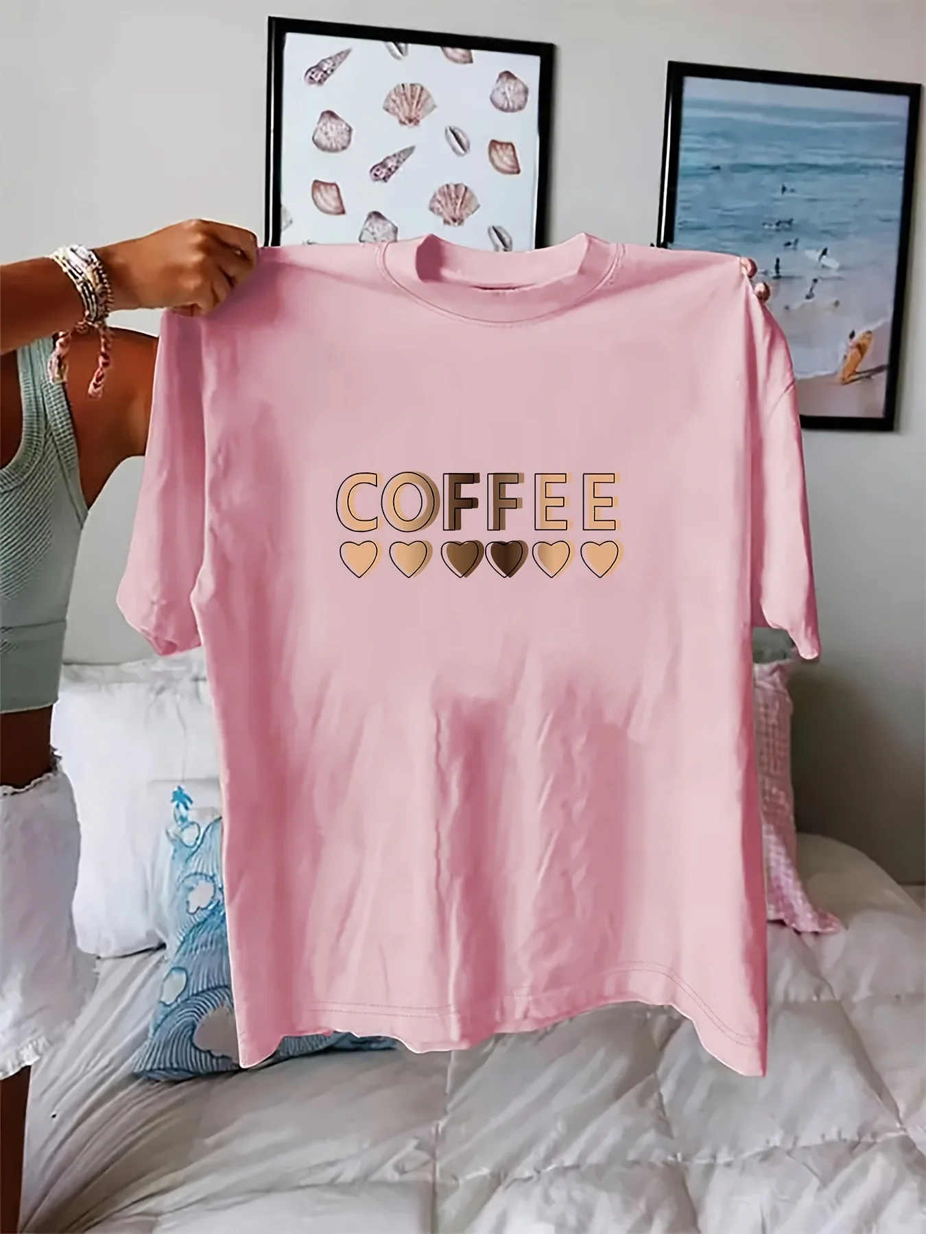 T-shirt da donna con stampa di lettere retrò taglie forti in puro cotone traspirante alla moda e versatile unisex streetwear oversize