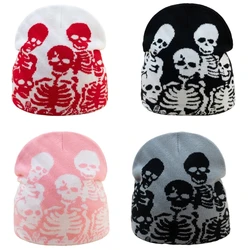 Elastic Windproof Beanie Hat Knit Halloween Skull Pattern Hat for Adult Teens