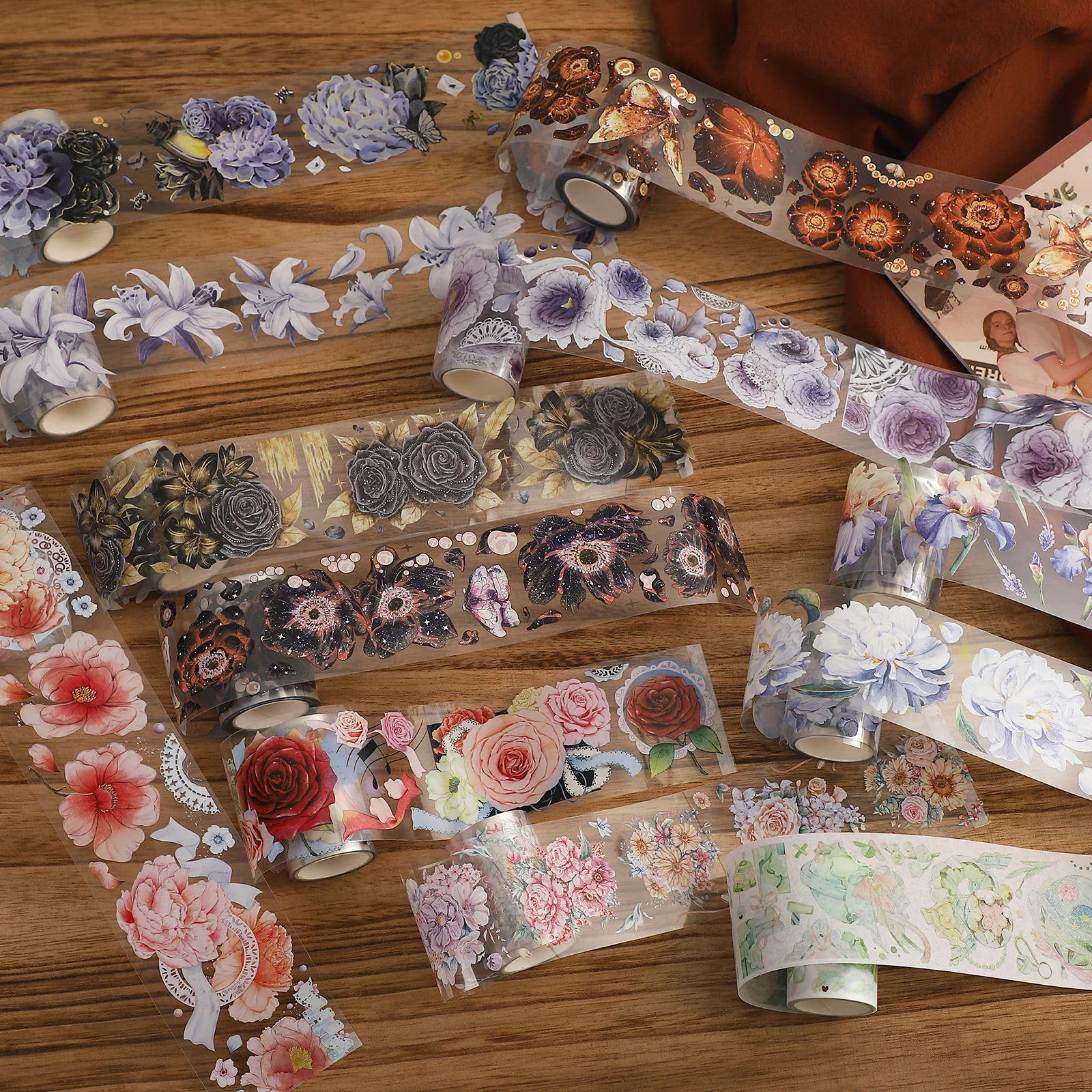 200cm/500cm/ Roll Antique Landscaping Flower Washi Paper PET Tape Creative DIY Collect Decor Stationary