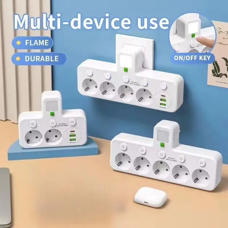 

Стандартная розетка ЕС с USB-портом, независимый дизайн переключателя, многофункциональный адаптер для нескольких розеток, домашний офис, путешествия