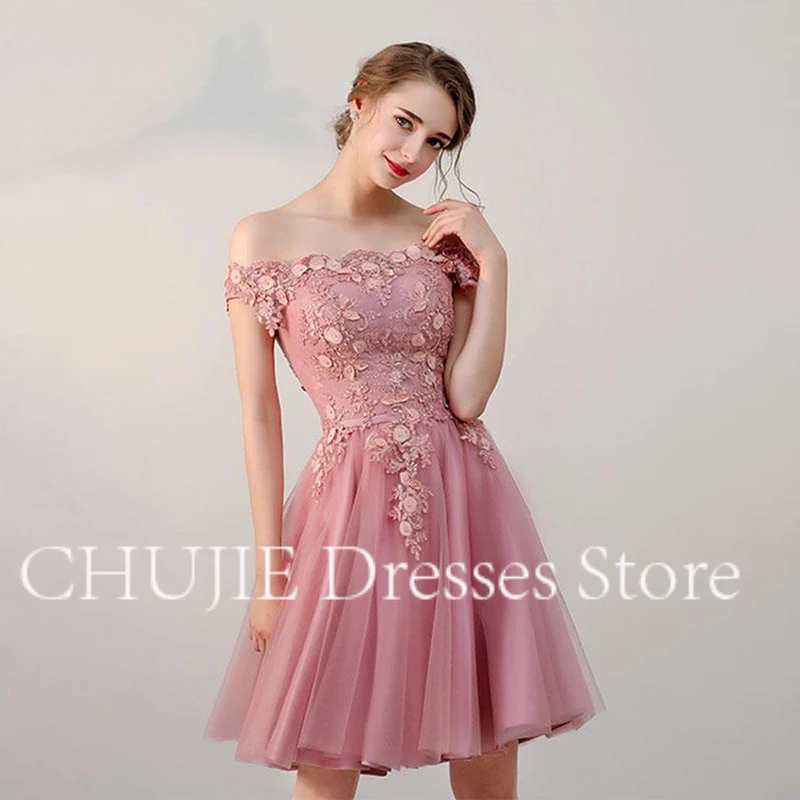 

Customized Appliques A Line Mini Graduation Dress Off Sholder Cocktail Dresses Homecoming Dress For Juniors Wedding Prom Gowns