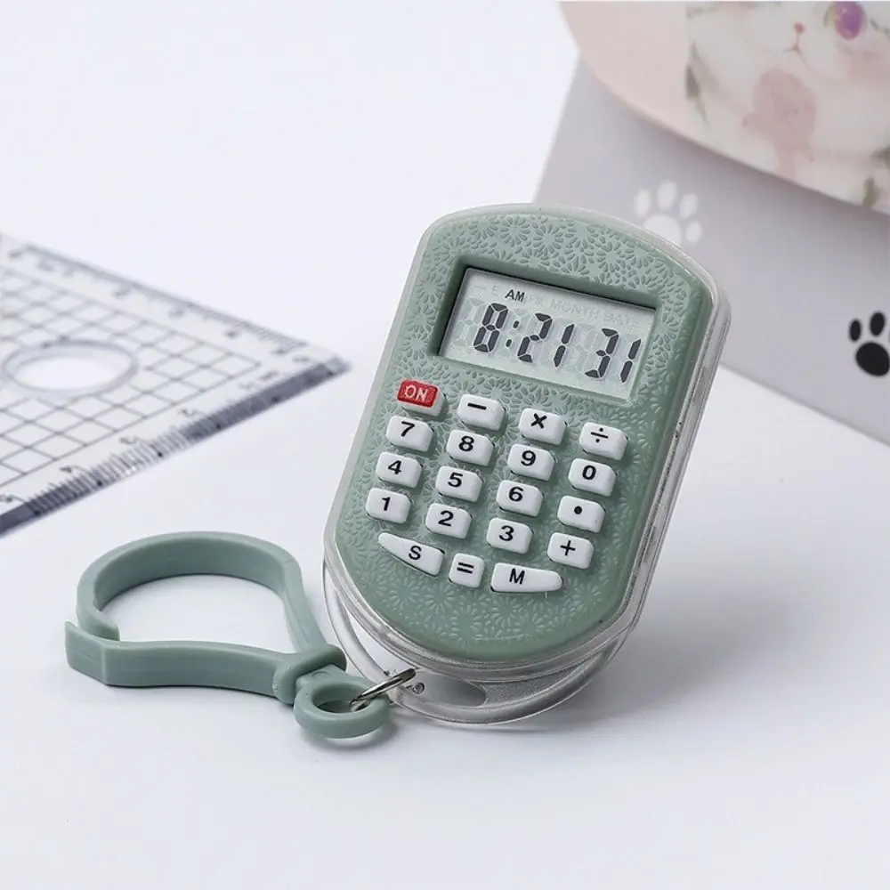 Picture 3: Portable Mini Calculator Time Display Silent Button Electronic Calculator 8 Digits Display Lightweight Keychain Calculator