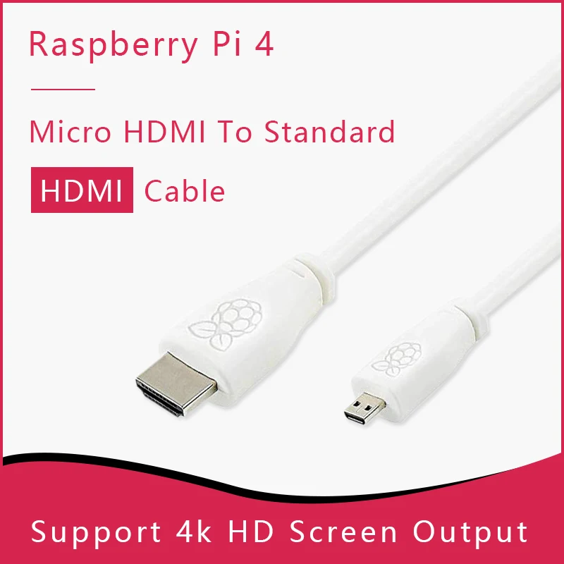 Official Raspberry Pi 4, 5 Micro HDMI to Standard HDMI (A/M) 1m & 2m Cable
