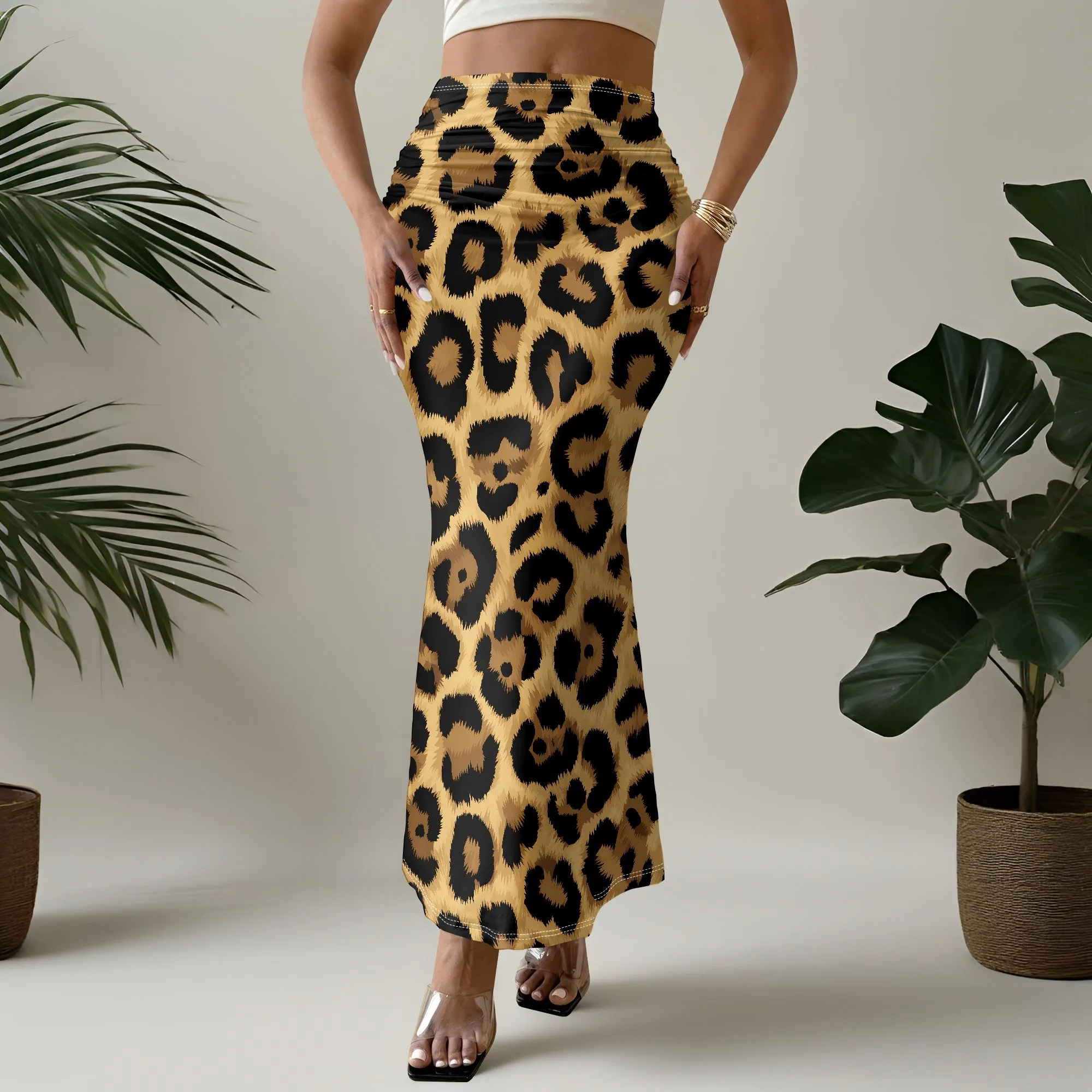 Leopard Print Mermaid Skirt, Animal Pattern Maxi Skirt, High Waist Bodycon Bottoms, Summer Beach Party Wear, S-3XL