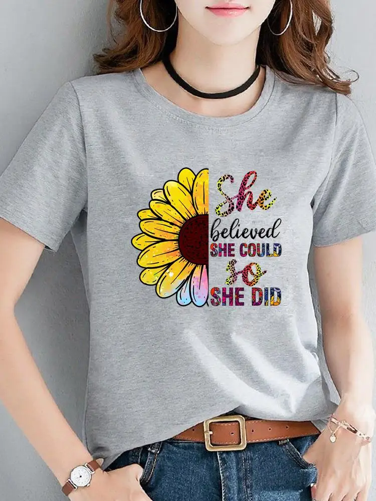 

Flower Letter 90s Cute Casual Tee Women Short Sleeve Printed Clothing Summer T Fashion Female Clothes Graphic T-shirts