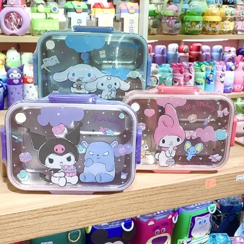 Sanrio Hello Kitty Kuromi Cinnamoroll 304 Stainless Steel Lunch Box Lunch Box Bring Cutlery Cartoon Anime Divided Bento Box