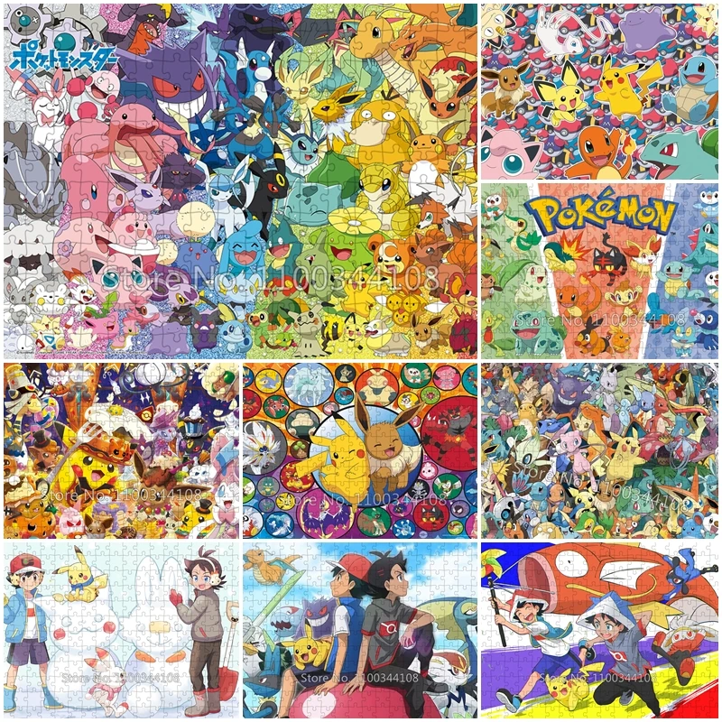 

300/500/1000 Pieces Anime Pokemon Pikachu Jigsaw Puzzles Cartoon Characters Puzzle for Adult Stress Relieving Toys Collection