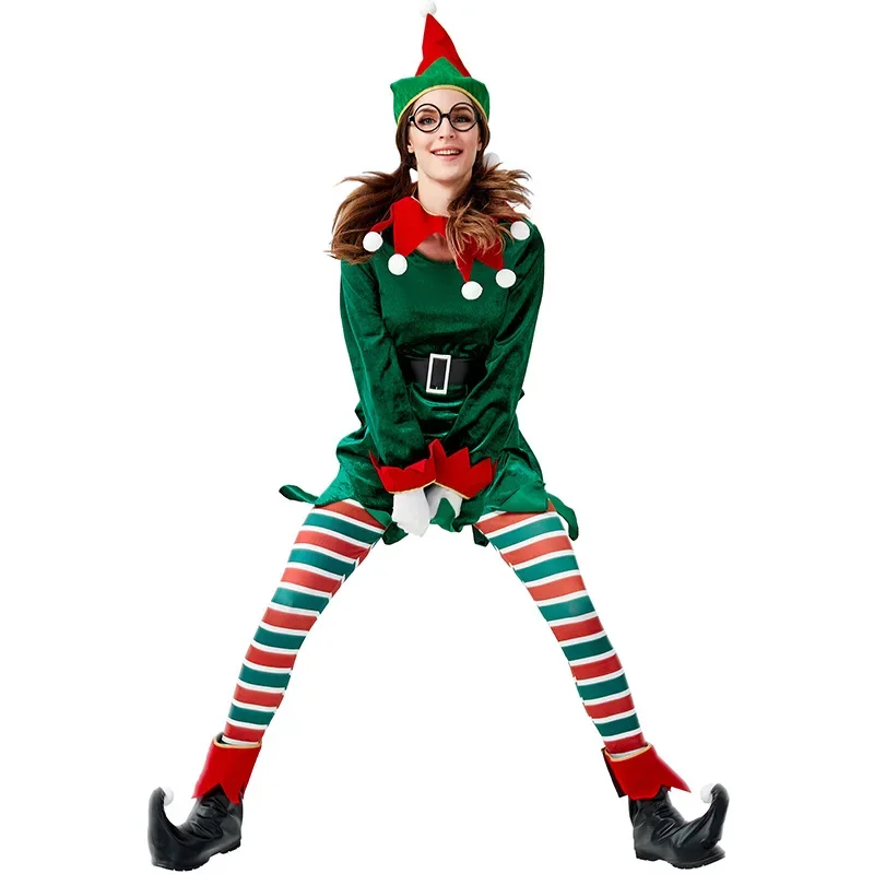 

Women Christmas Costumes New Year Xmas Party Green Santa Claus Performance Clothing Cosplay Green Christmas Elf Fancy Dress