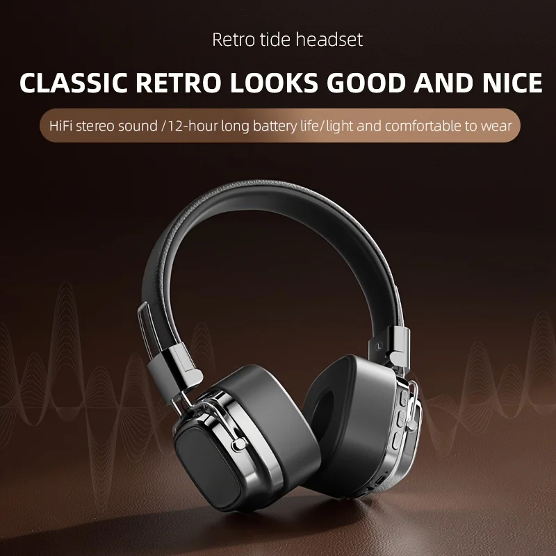 Retro-Style Over-Ear Bluetooth Headphones, HD Stereo Sound Over Ear Headphones with Built-in Microphones, Deep Bass 20 Hours Pla