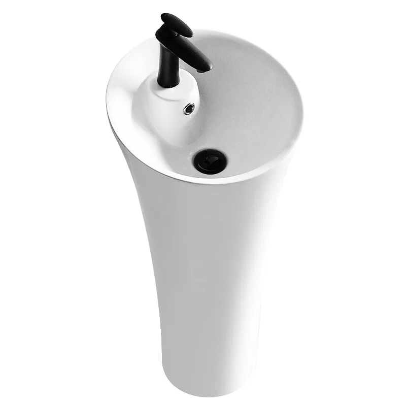 Simple ceramic column basin, bathroom integrated floor-to-ceiling face wash plate, balcony vertical one-piece round  wash basin