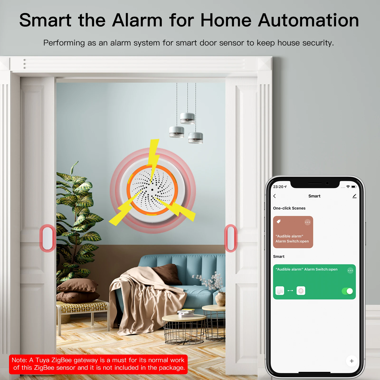 Tuya Smart WiFi ZigBee Sound Light Alarm Sensor, APP Remote Control Timing Home Security Alarm Detector
