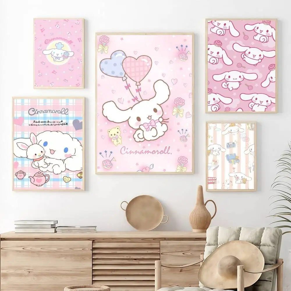 

Стильные постеры-наклейки C-Cinnamoroll SRO: Премиум-принт, ретро-декор для стен, для гостиной, спальни, дома, водонепроницаемые, HD, подарки