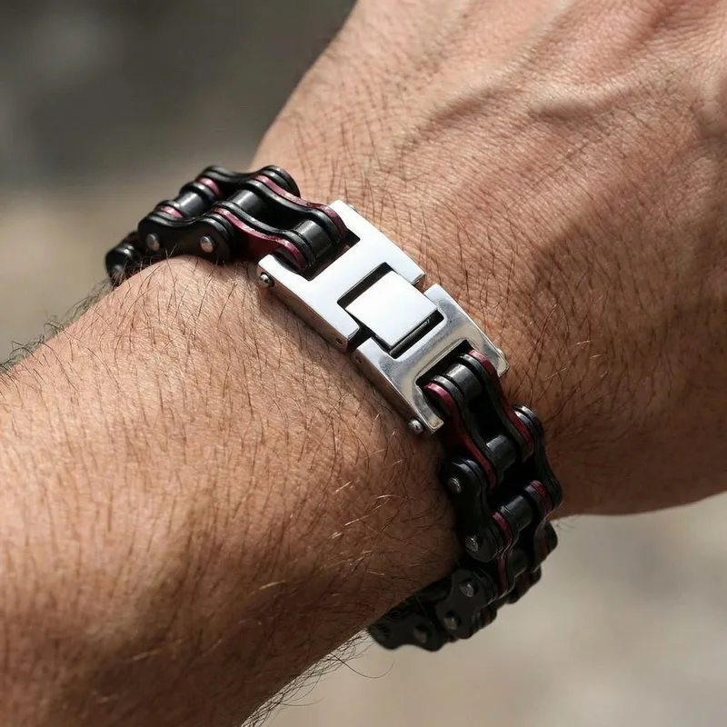 Kalen Punk Rock Biker Bracelet for Men Stainless Steel Motorcycle Bike Chain Link Bracelet Hip Hop Heavy Duty Wristband Jewelry