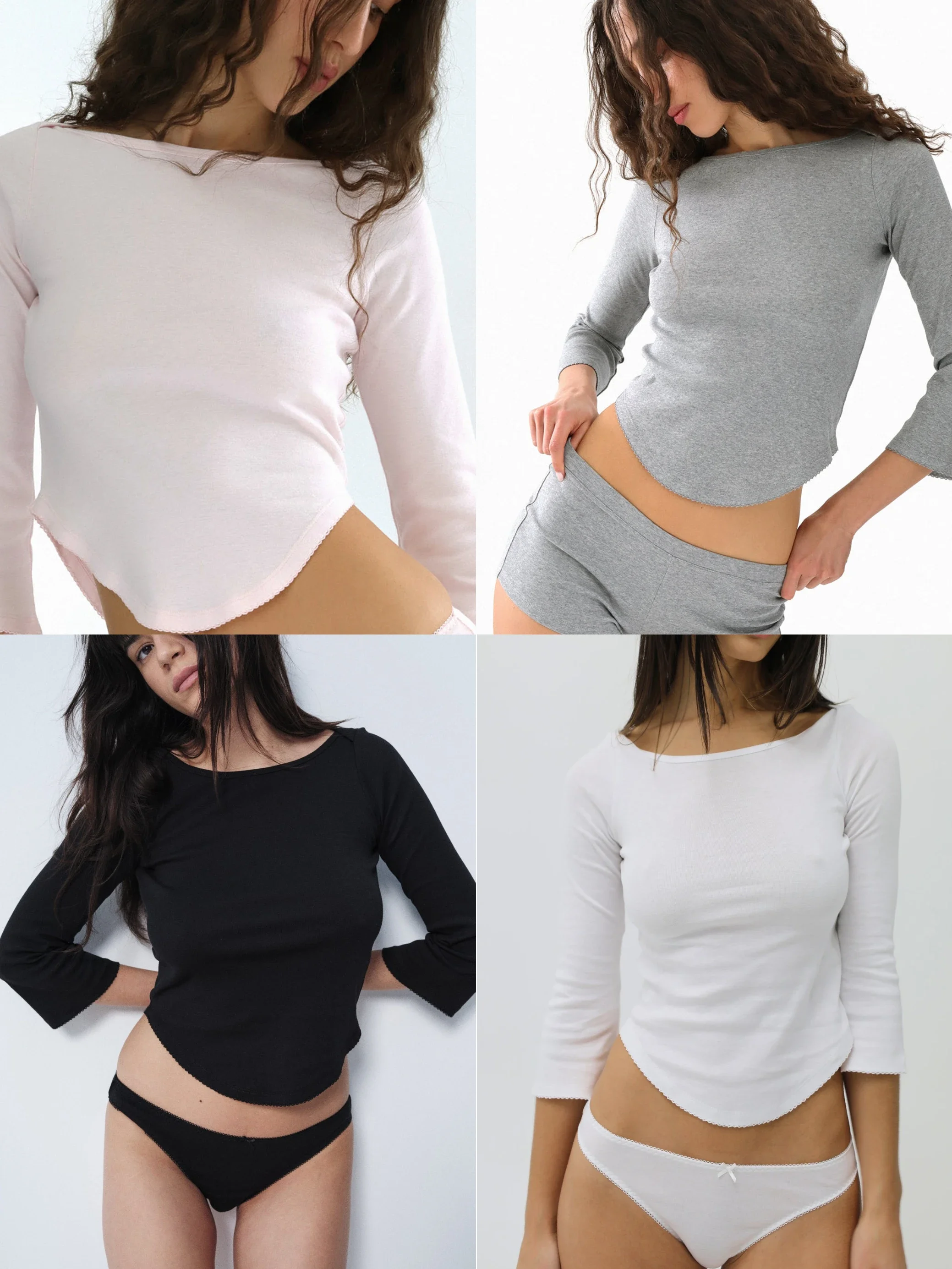 

Cou Cou Organic Cotton Lace Trim Three-Quarter Sleeve T-Shirt, Slim Fit, Boat Neck, Flared Sleeve Design, High-Quality Women's Clothing, 2026