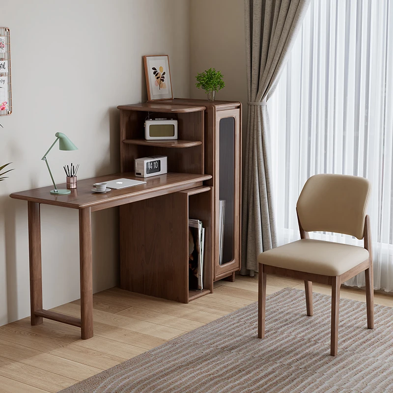 Solid wood desk bookcase integrated bedroom creative computer desk Nordic simple study student home retractable writing desk