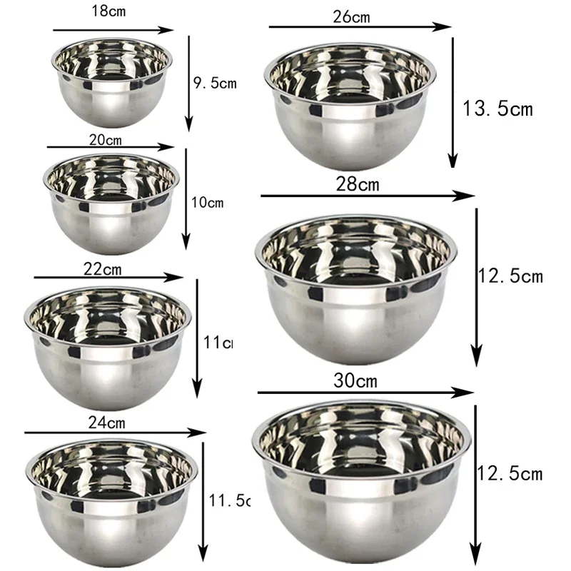 Stainless Steel Mixing Bowls (Set of 7) Set Fruit Salad Bowl Storage Bowl Set Kitchen Cooking Tools 18/20/22/24/26/28/30cm