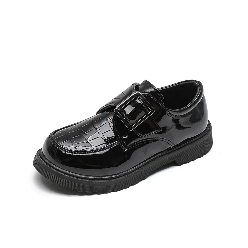 Kids Leather Shoe Non-slip Black Shoes for Boys Glossy Fashion Children Causal School Uniform Flat Shoes for Performance Classic