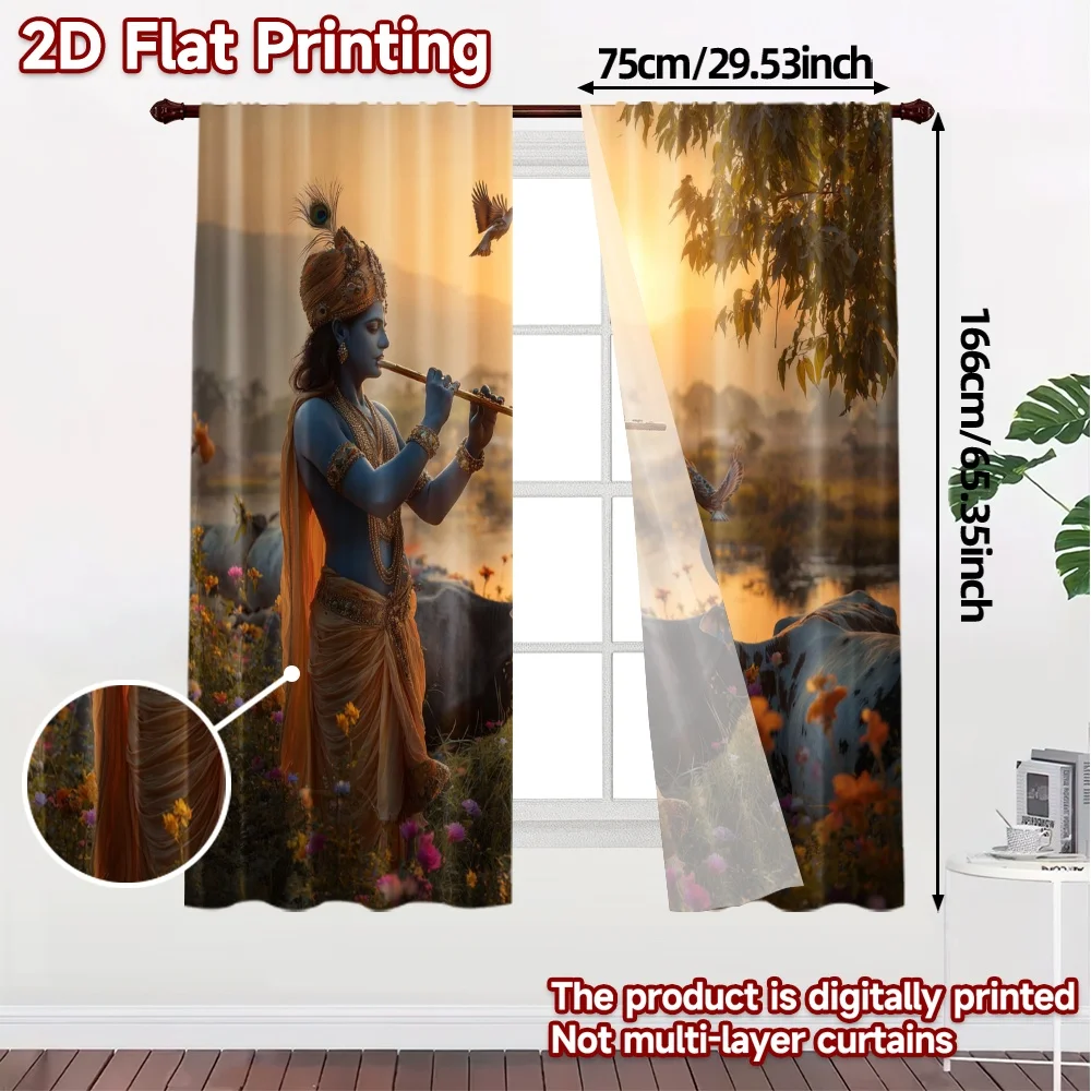 2pcs, 2D FLAT PRINTING Curtains (Without Rod) Sunlit Harmony Chic Chic Curtains Polyester Curtains Thermal Insulation, and Room