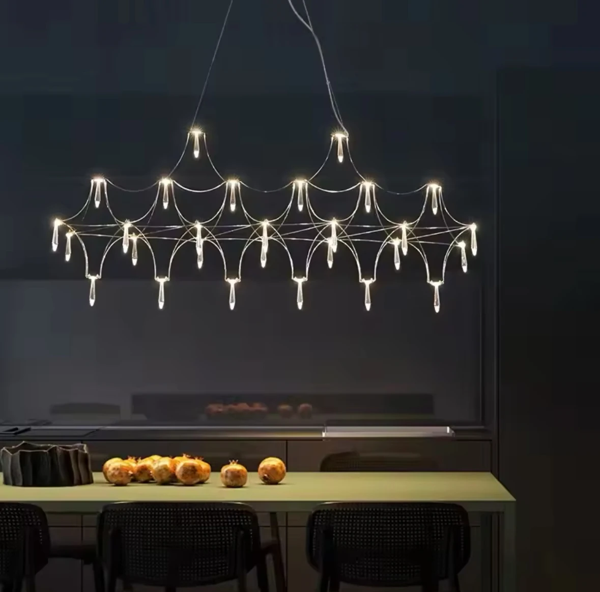 

Restaurant Strip Chandelier Postmodern Light Luxury Lobby Front Desk Lamp Designer Minimalist Bar Dining Table Crystal Led Lamp