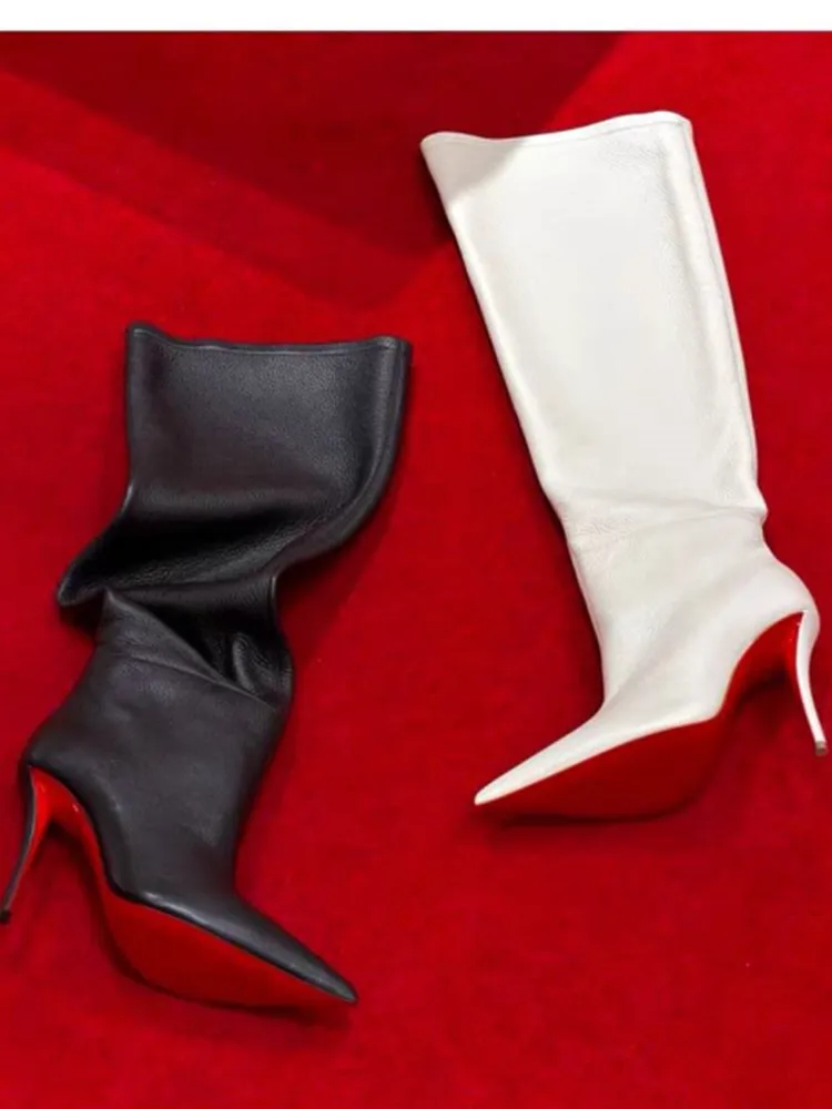 2026 Damen-Stiefel mit spitzer, schlanker Form, hohem Absatz und kniehohem Schaft, modische Laufstegmode, lange Damenstiefel, mittelhohe Stiefel