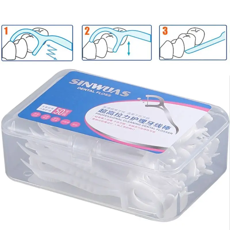 

50Pcs/Box Disposable Superfine Dental Floss Picks Bow-Shaped Tooth Cleaner