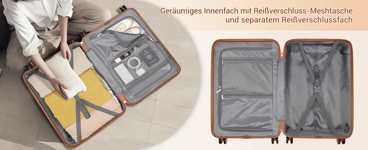 (56/66/76 cm) | British Traveller Hartschalen-Koffer mit 8 Spinnerrädern & TSA-Schloss | 100% PP | Handgepäcktauglich – Detail 5