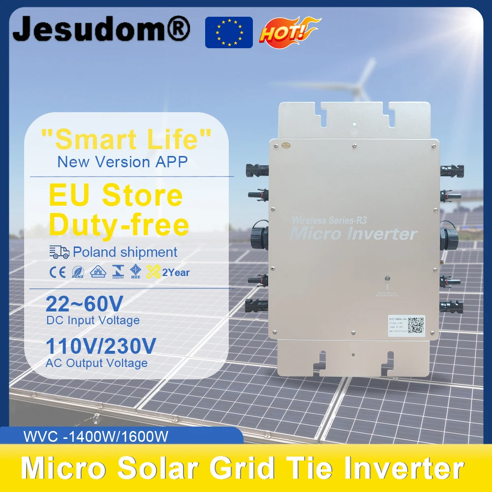 MPPT Solar On Grid Tie Inverter 1400W 1600W DC 22-60V para AC 120V230V com WIFI APP para monitorar