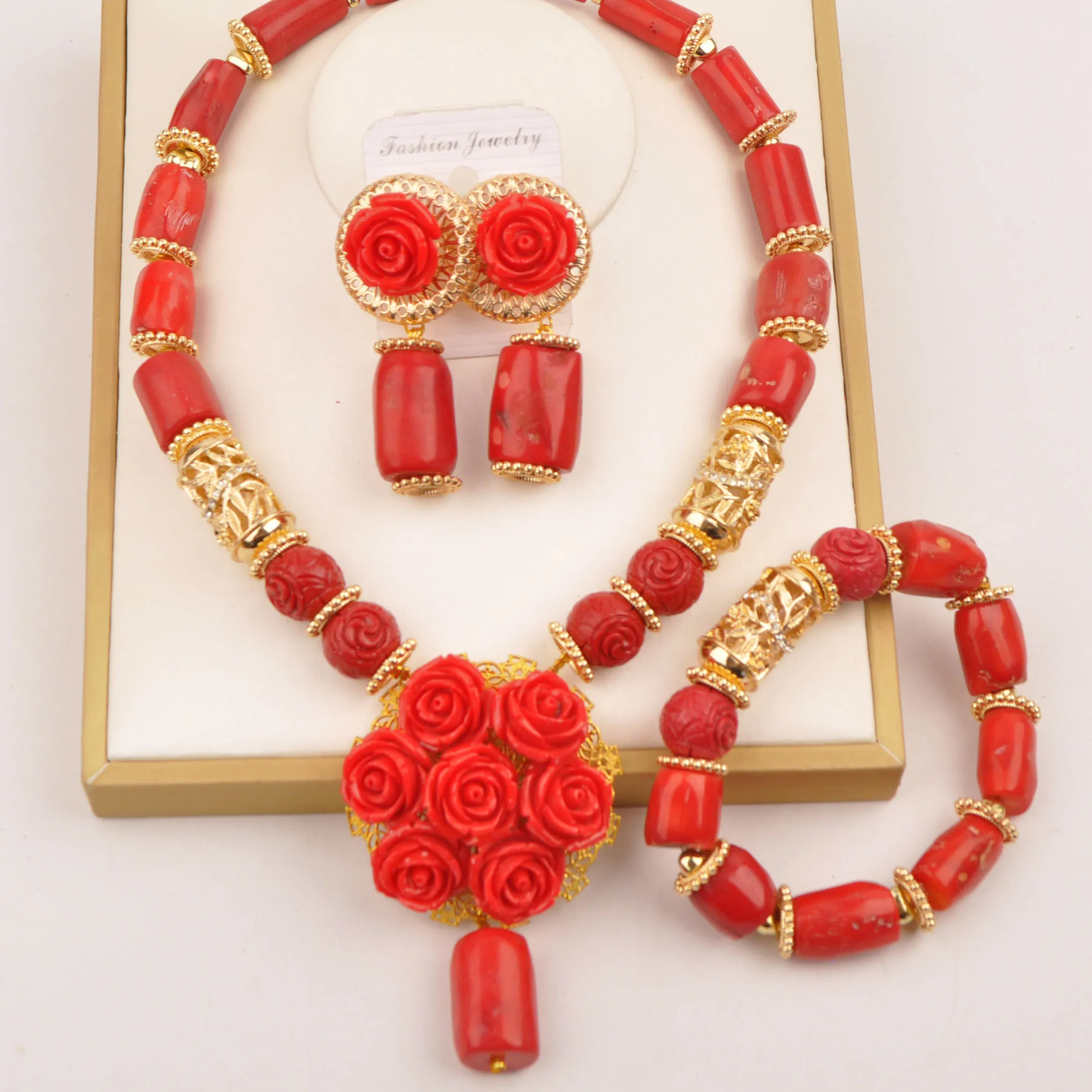 

Real Red Coral Bridal Set Nigerian Wedding African Beads Jewelry Sets