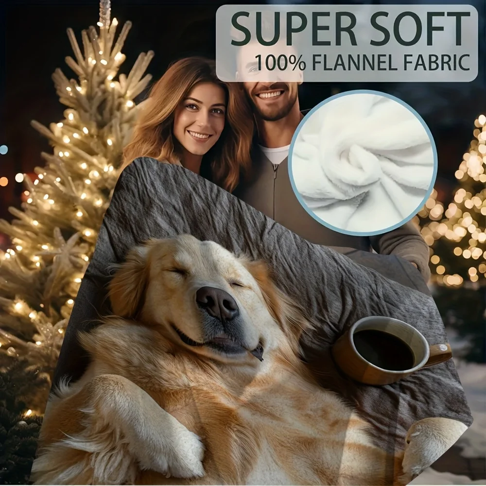 Soft Plush Dog Lover Blanket Throw Golden Retriever Pet Gift Cozy Xmas Home Decor Warm Winter Couch Blanket