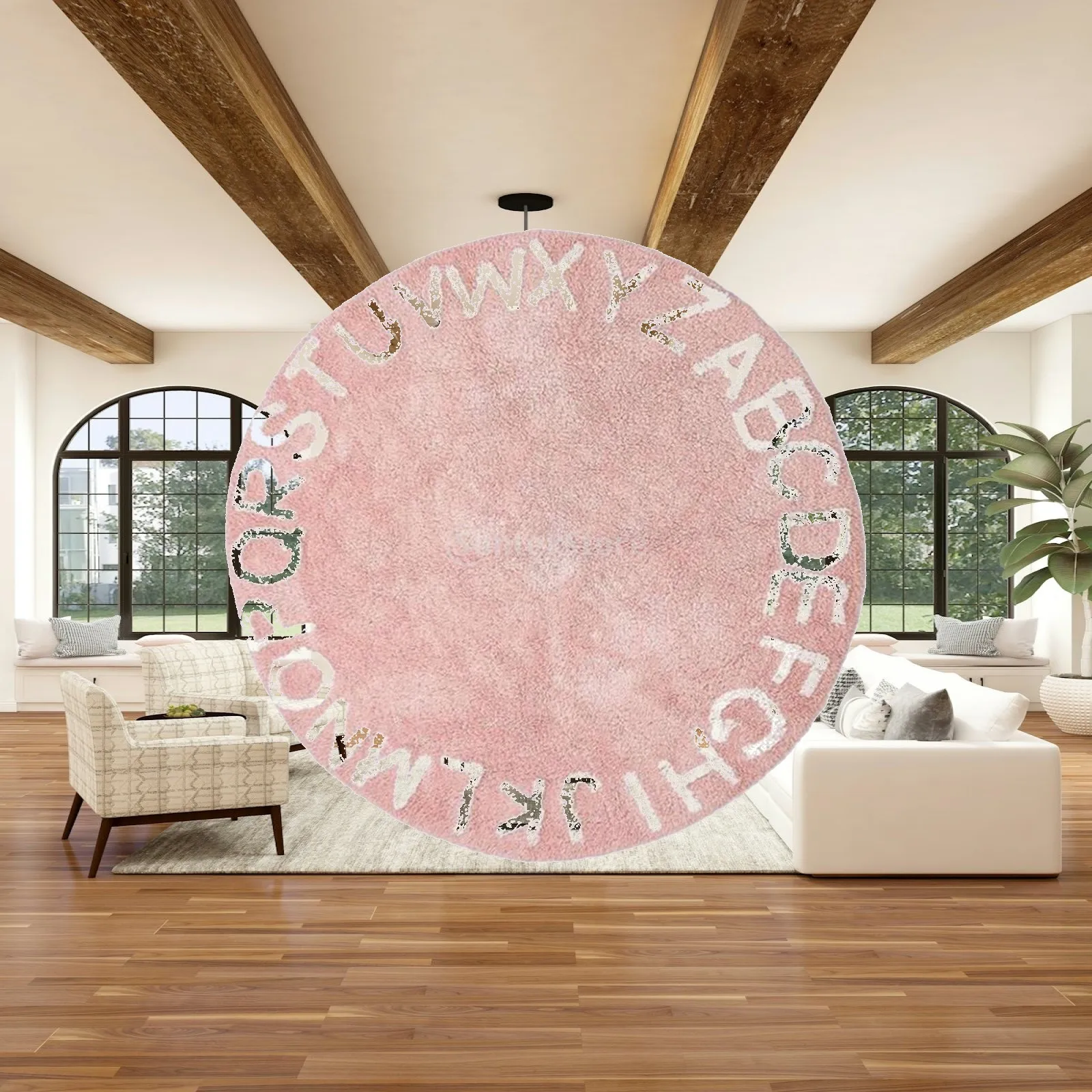 Circle ABC Baby Rug, Crawling Mat for Children Newborn Babies, Non Soft Baby Room Rug for Home Decor