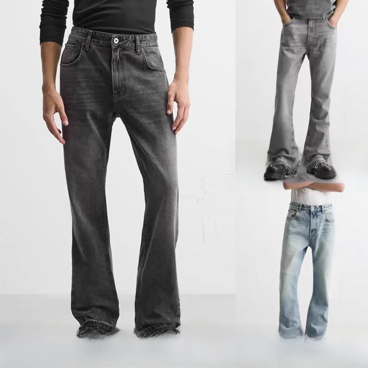 

Comfortable Cotton Denim Jeans Men's Casual Bell Bot Waed American Sle Autumn Wear for Students Couples Youths