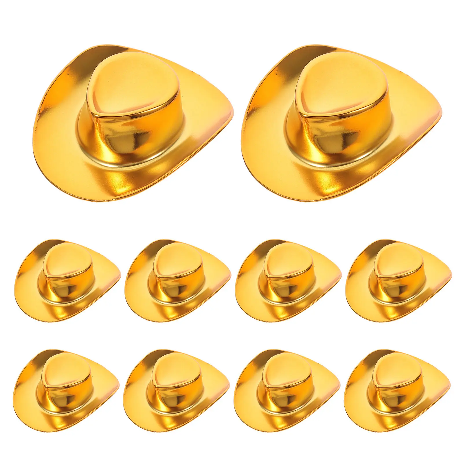 10 Peças Chapéus de Cowboy Mini de Plástico com Glitter, Suprimentos Artesanais Ocidentais para Decoração DIY, Lembrancinhas de Festa em Casa, Cupcake, Garrafa e Chaveiro