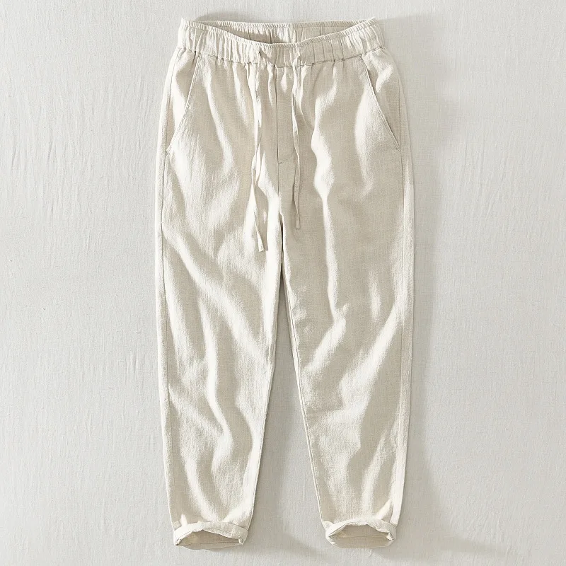 Men's 70% Linen Casual Ankle-Length Pants Loose Straight Harem Trousers Spring Summer Comfortable Breathable Fashion 2023
