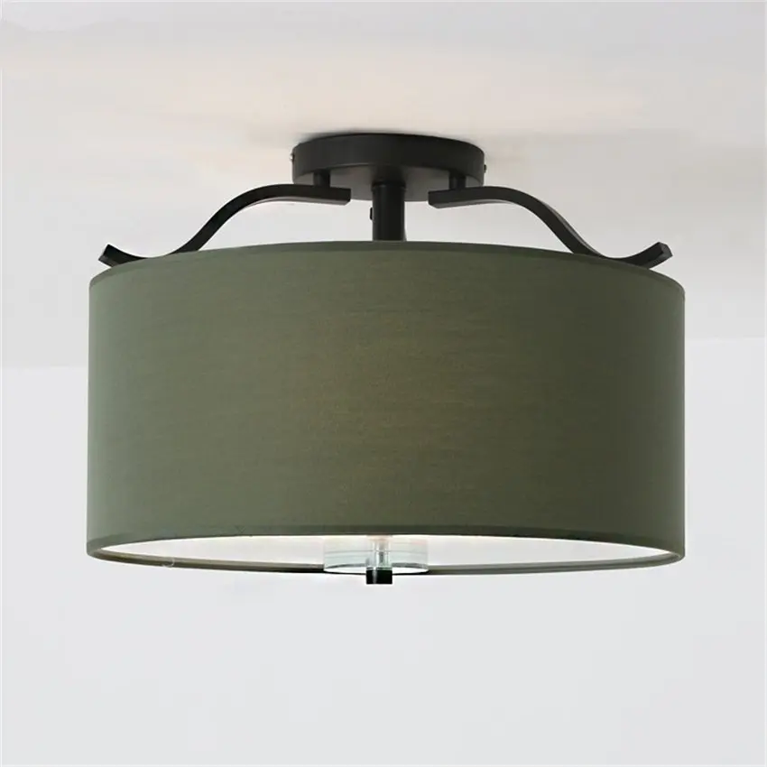 American dark green round ceiling lights modern living room study lamp led fabric bedroom pastoral