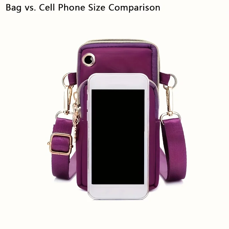 Fashion Ladies Nylon Crossbody Bag Triple Zip Mobile Phone Bag Can Be Inserted Headphones Can Set of Arm Sports Coin Purse