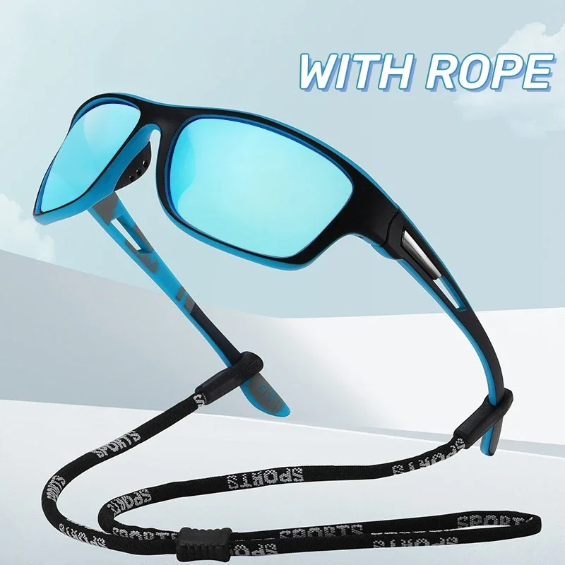 2024 Men's Polarized Sport Sunglasses with Rope Fashion Ultralight Colorful Film Sunglasses Outdor Dust-proof Cycling Sunglasses