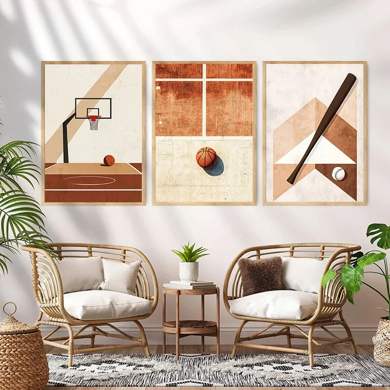 1pc frameless Canvas Painting Retro Sports Basketball Baseball Soccer Golf Brown Poster Print Canvas Painting Minimalist Wall Ar