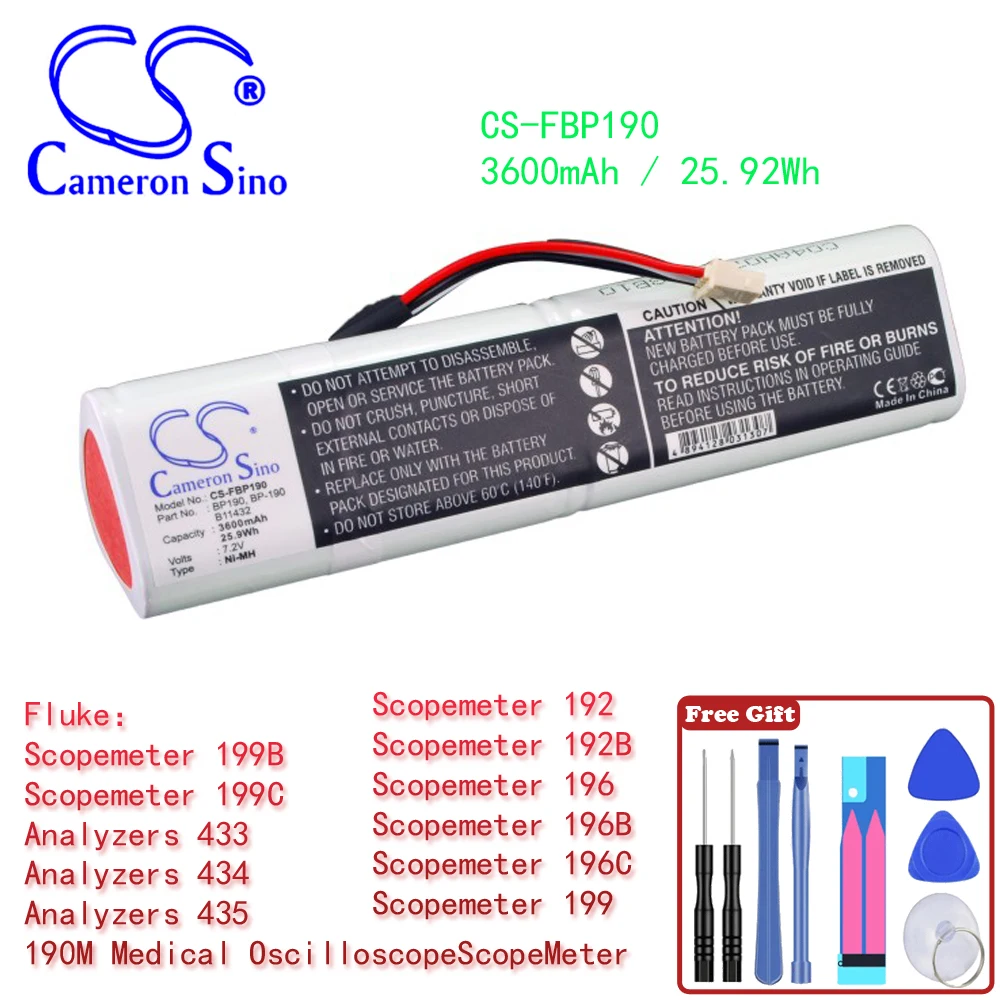 Equipment, Survey, Test 3600mAh / 25.92Wh Battery For Fluke 677390  B11432  BP190  BP-190 Scopemeter 192  Scopemeter 192B