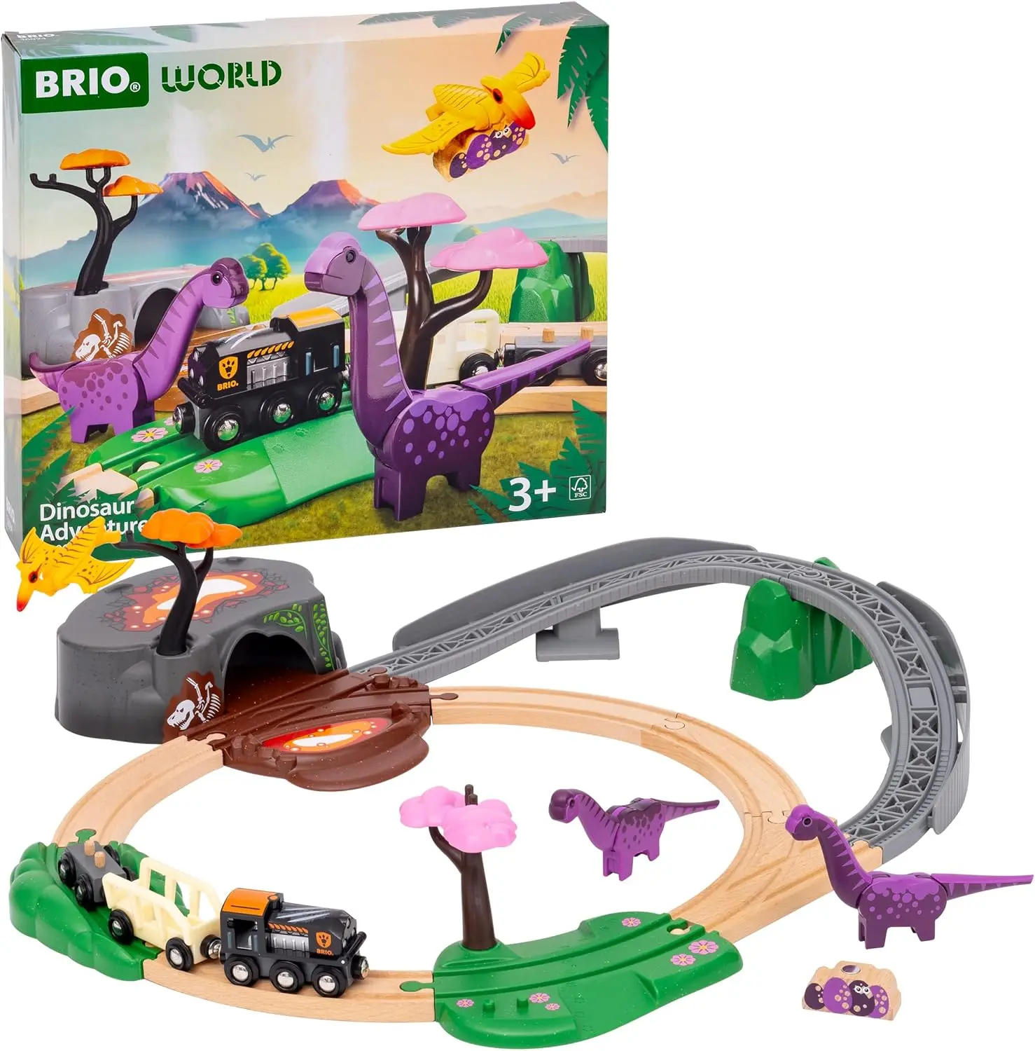 

World - 36094 Dinosaur Adventure Set | Deluxe Toy Train Set for Kids Aged 3 Years Up | Includes Playful Dinosaurs & Scenic Piece