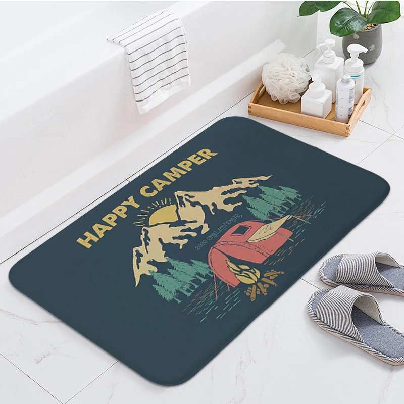 

Happy Campers Bedroom Rug Kitchen Bathroom Foot Mat Interior Home Decor Items Entrance Door Doormat Slip-resistant Bath Carpet
