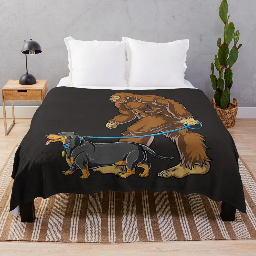 

Bigfoot Dog Walk Dachshund Sasquatch Throw Blanket Vintage Furrys Decorative Beds Blankets