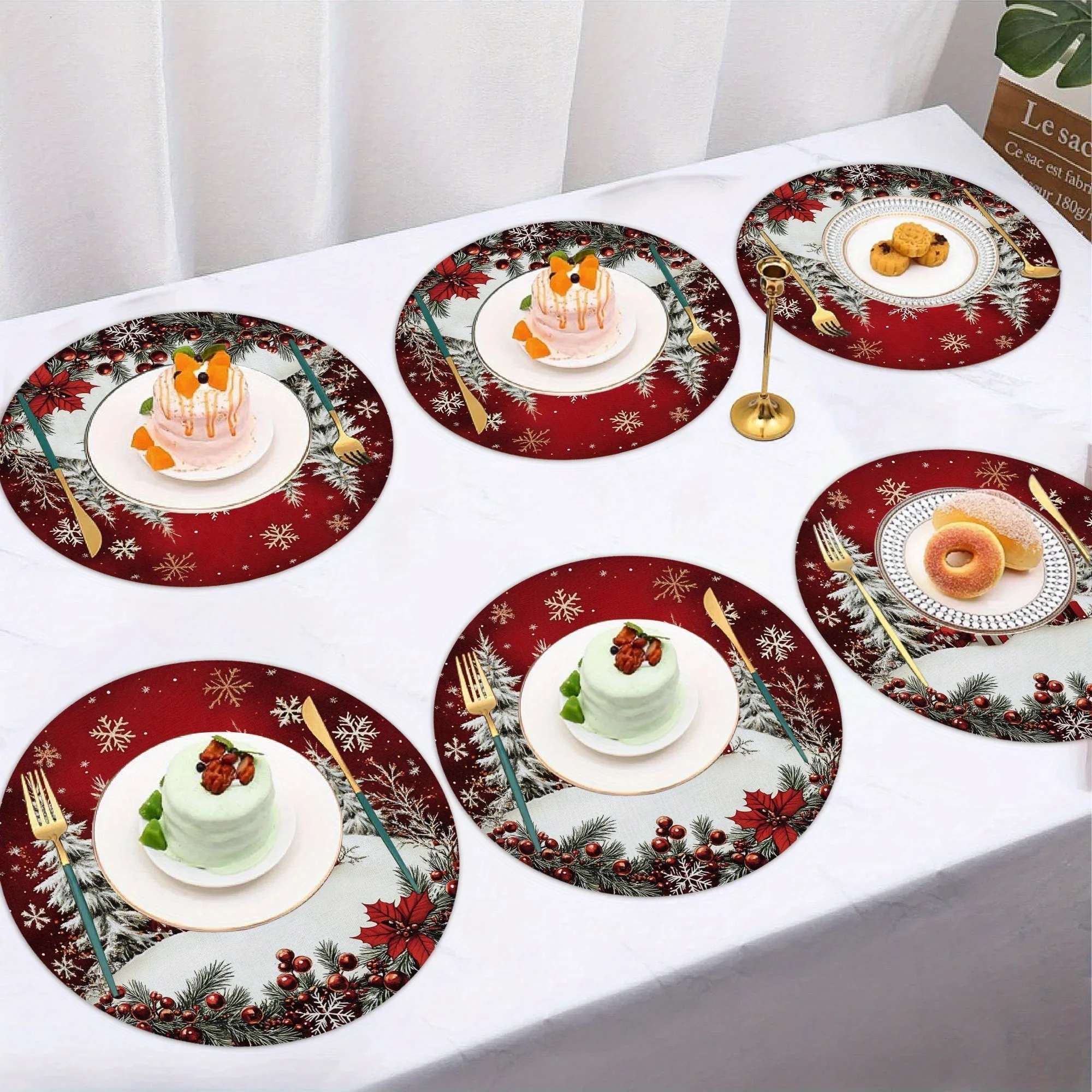 VIKAMA 4/6/8/10 Stück Weihnachts-Tischsets, Tischsets für Feiertagsfeiern, wasserdichte Untersetzer für die Küche, Heimdekoration