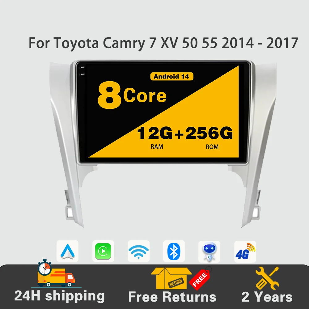 

Android 14 Car Radio Multimedia Navigation Video Player Stereo GPS HDR Screen Carplay 4G For Toyota Camry 7 XV 50 55 2014 - 2017