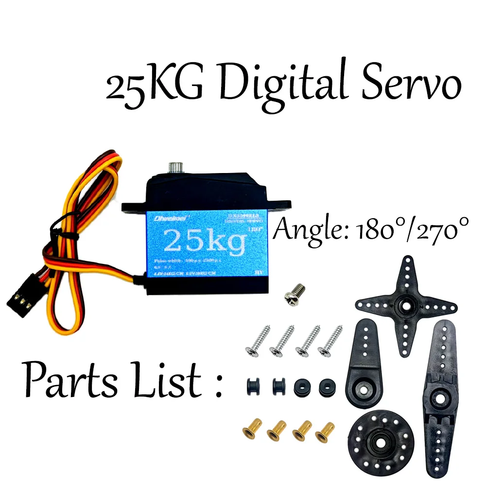 25KG digitale servo 180/270 graden, metalen tandwiel hoog koppel, voor RC auto robotarm industrieel