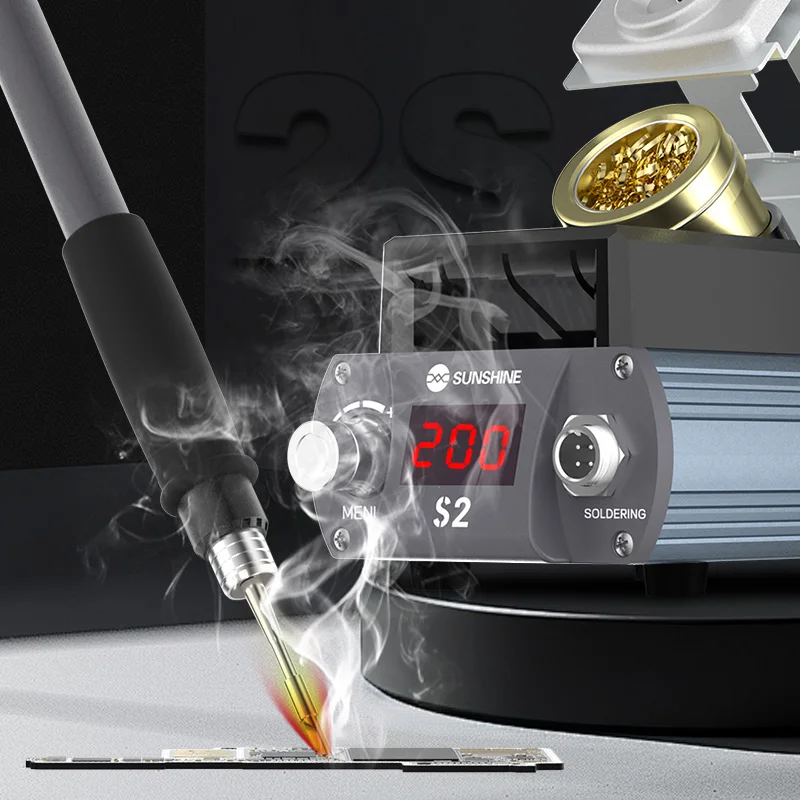 Sunshine S2 Smart Welding Station C210 Solder Iron Tips 1S Heating Automatic Sleep Temp Control for PCB Chips Soldering Rpeair