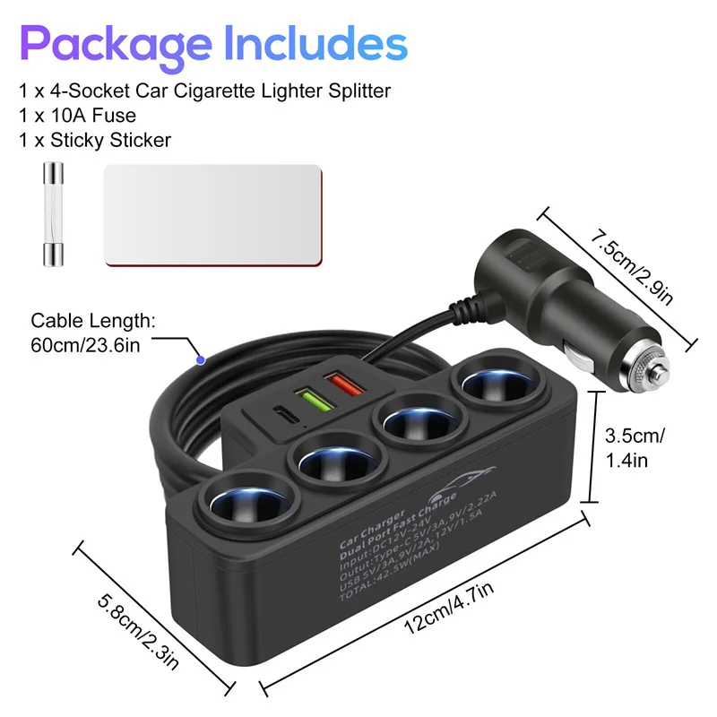 [X] Car Inverter Charger 120W Car USB Charger Adapter 12V 24V Socket Splitter Road Trips Automotive Electronics