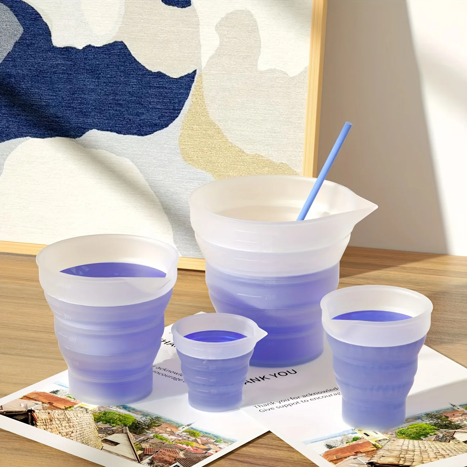 

4 Sizes Folding Silicone Measuring Cu Resin Cup Dispenser Reusable Silicone Mixing Measuring Cup For Epoxy Resin Crafting Tool