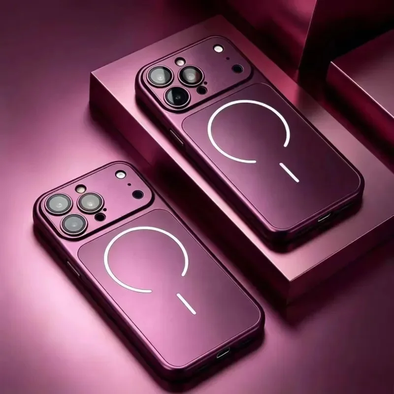 Luksusowe, oficjalne, bordowe etui magnetyczne do iPhone 18, 17, 16, 15, 14, 13 Pro Max, kompatybilne z MagSafe, z matowym wykończeniem i ochroną przed wstrząsami.
